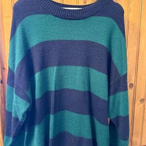 Divided Green and Navy Striped Sweater